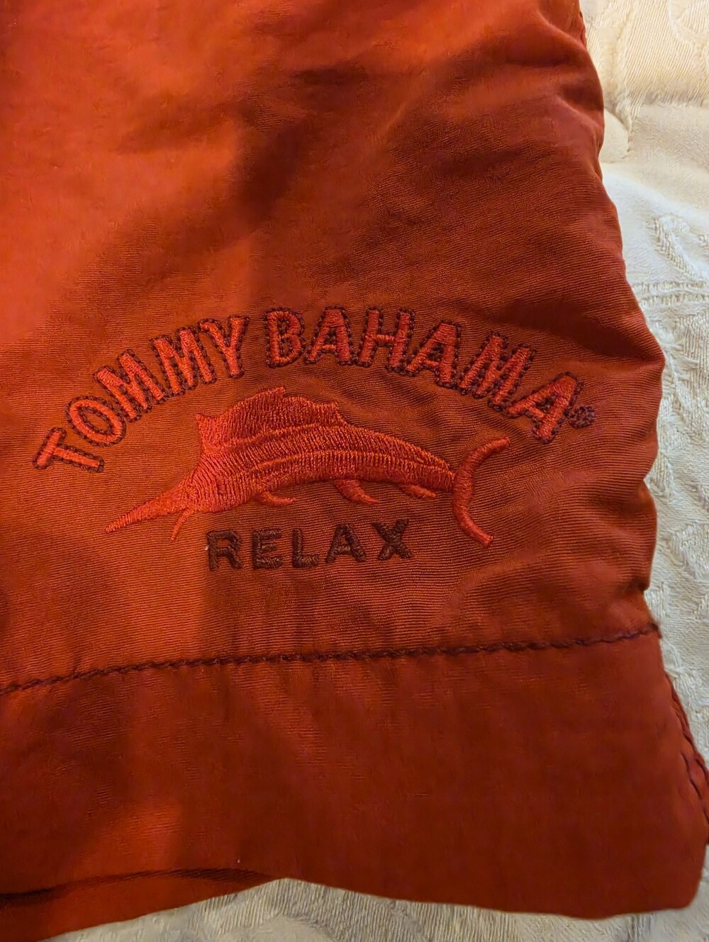 Tommy Bahama Red Men's Swim Trunks with Embroidered Marlin